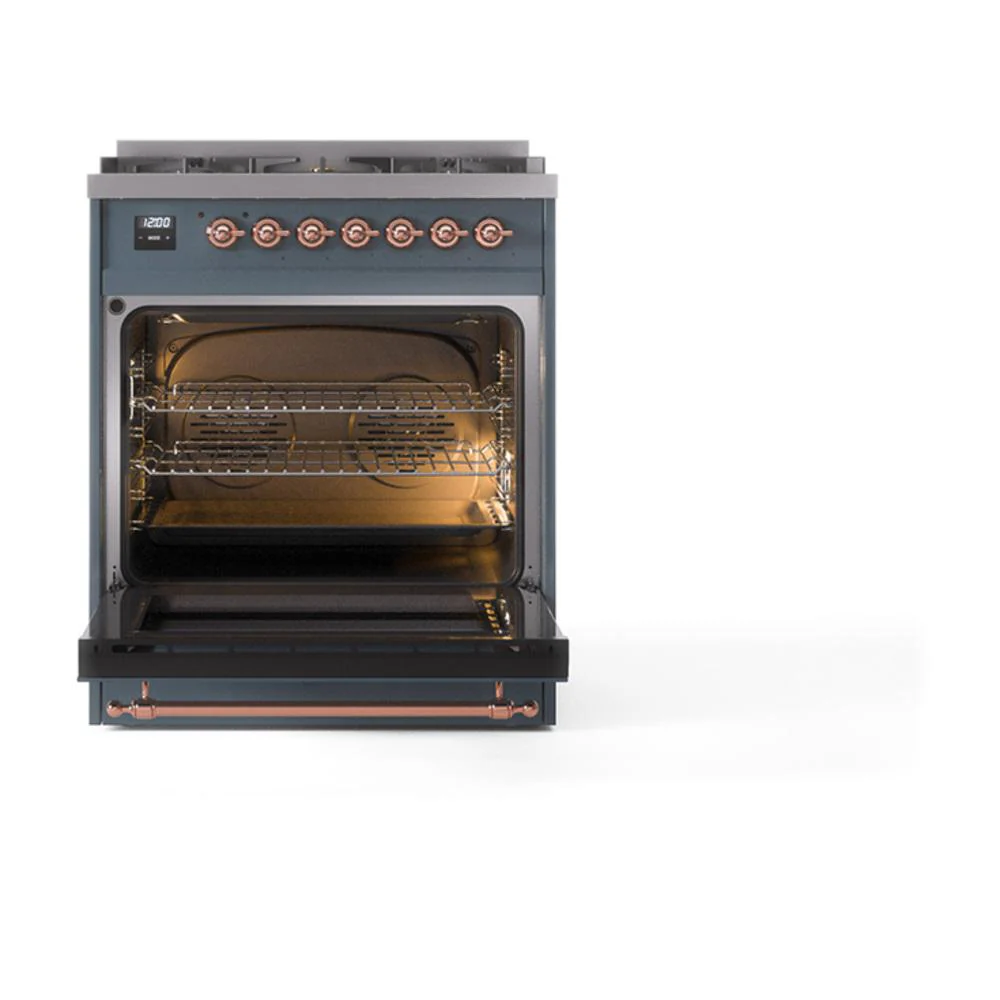 Ilve UN30QNMPBGPLP Ilve Un30Qnmpbgplp Nostalgie Ii Noblesse 30" Dual Fuel Range (Liquid Propane, Solid Door, Blue Grey, Copper) - Image 2