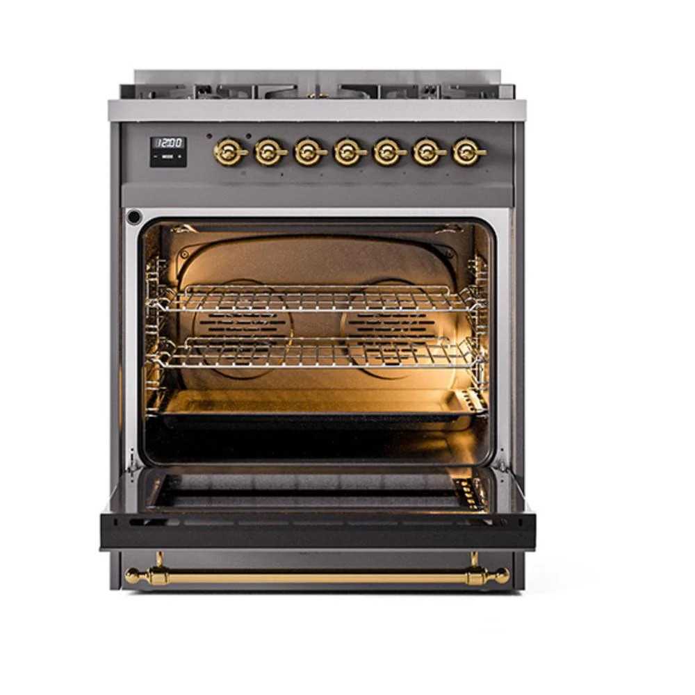 Ilve UN30QNMPMGGLP Ilve Un30Qnmpmgglp Nostalgie Ii Noblesse 30" Dual Fuel Range (Liquid Propane, Solid Door, Graphite Matte, Brass) - Image 2