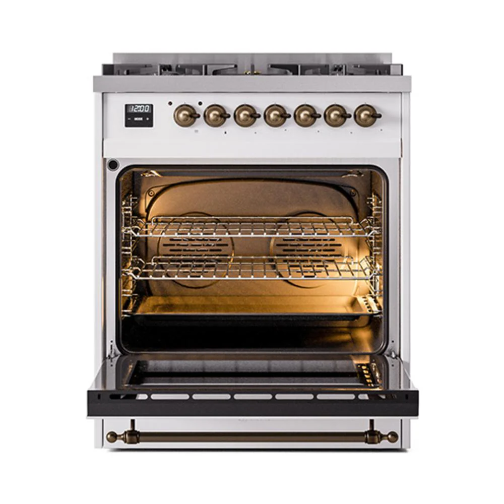 Ilve UN30QNMPWHBLP Ilve Un30Qnmpwhblp Nostalgie Ii Noblesse 30" Dual Fuel Range (Liquid Propane, Solid Door, White, Burnished) - Image 2