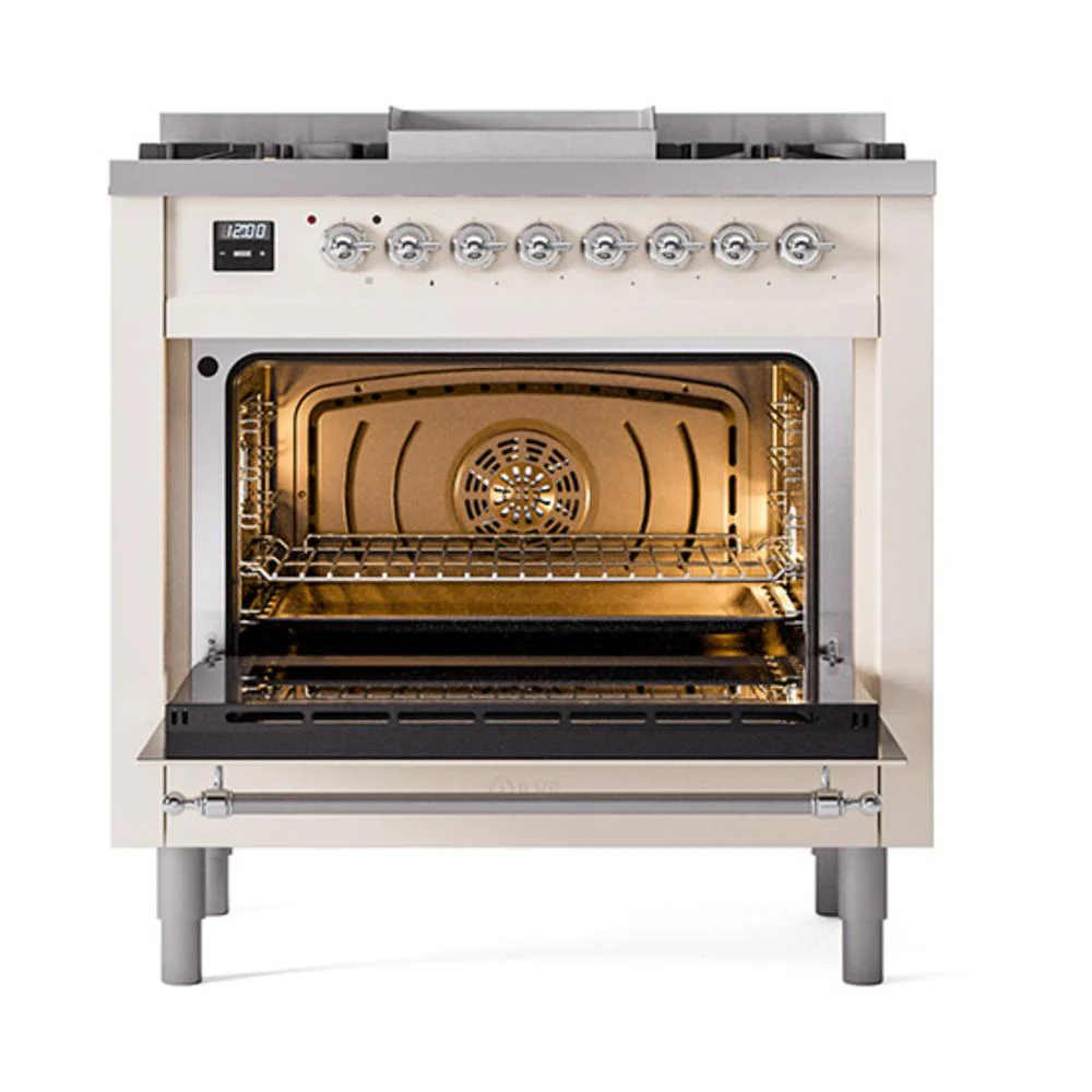 Ilve UN36FNMPAWC Ilve Un36Fnmpawc Nostalgie Ii Noblesse 36" Dual Fuel Range (Natural Gas, Triple Glass Door, Antique White, Chrome) - Image 2