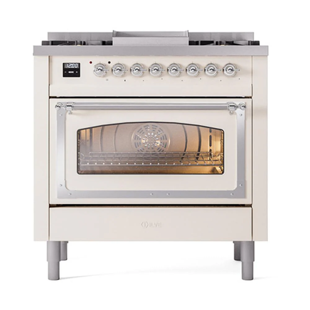 Ilve UN36FNMPAWCLP Ilve Un36Fnmpawclp Nostalgie Ii Noblesse 36" Dual Fuel Range (Liquid Propane, Triple Glass Door, Antique White, Chrome) - Image 2