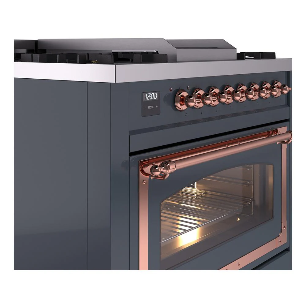 Ilve UN36FNMPBGPLP Ilve Un36Fnmpbgplp Nostalgie Ii Noblesse 36" Dual Fuel Range (Liquid Propane, Triple Glass Door, Blue Grey, Copper) - Image 5