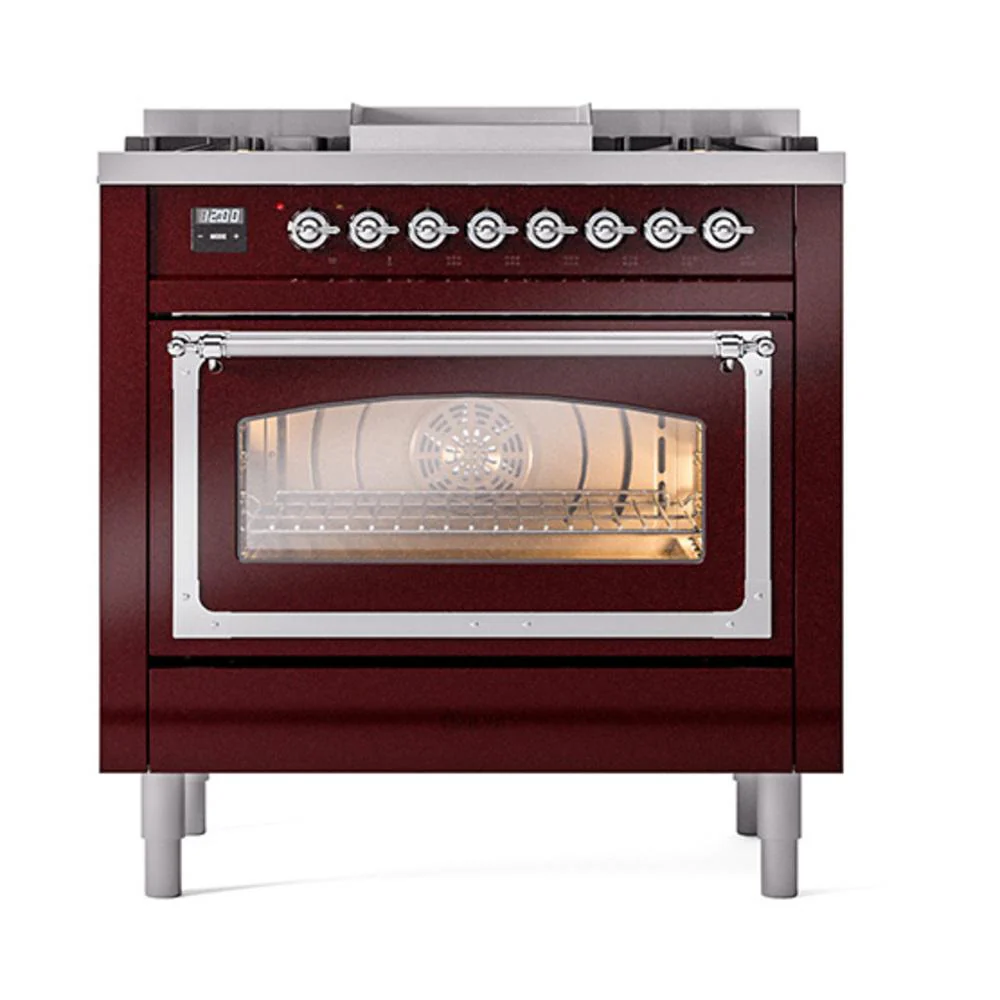 Ilve UN36FNMPBUC Ilve Un36Fnmpbuc Nostalgie Ii Noblesse 36" Dual Fuel Range (Natural Gas, Triple Glass Door, Burgundy, Chrome) - Image 2