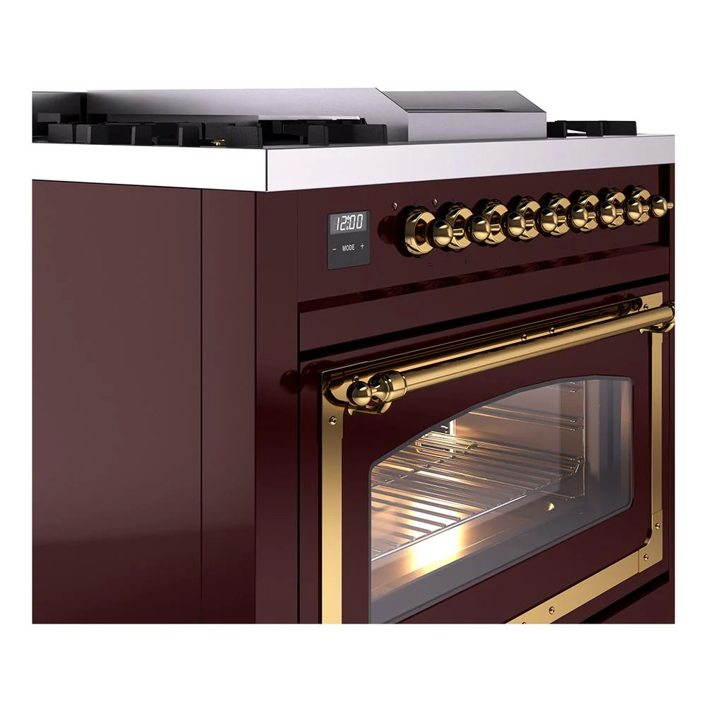 Ilve UN36FNMPBUG Ilve Un36Fnmpbug Nostalgie Ii Noblesse 36" Dual Fuel Range (Natural Gas, Triple Glass Door, Burgundy, Brass) - Image 5
