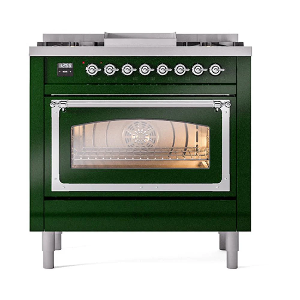 Ilve UN36FNMPEGCLP Ilve Un36Fnmpegclp Nostalgie Ii Noblesse 36" Dual Fuel Range (Liquid Propane, Triple Glass Door, Emerald Green, Chrome) - Image 2