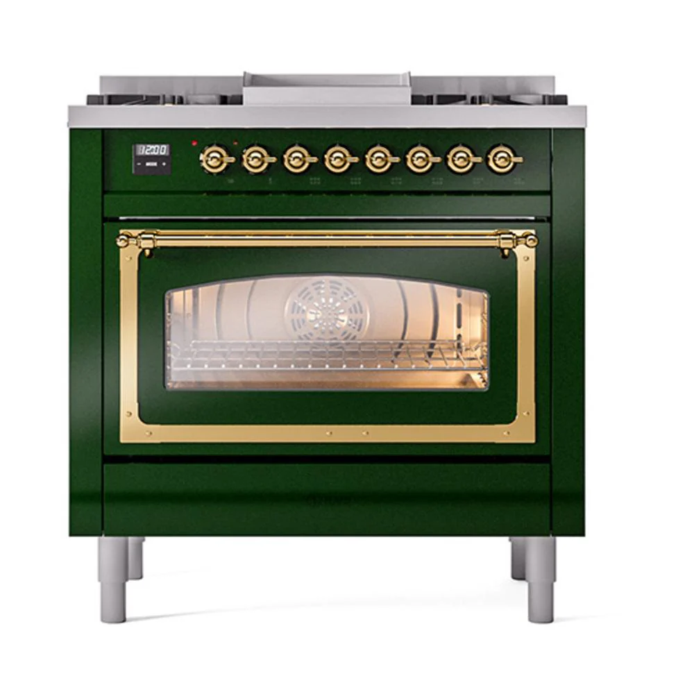 Ilve UN36FNMPEGGLP Ilve Un36Fnmpegglp Nostalgie Ii Noblesse 36" Dual Fuel Range (Liquid Propane, Triple Glass Door, Emerald Green, Brass) - Image 2