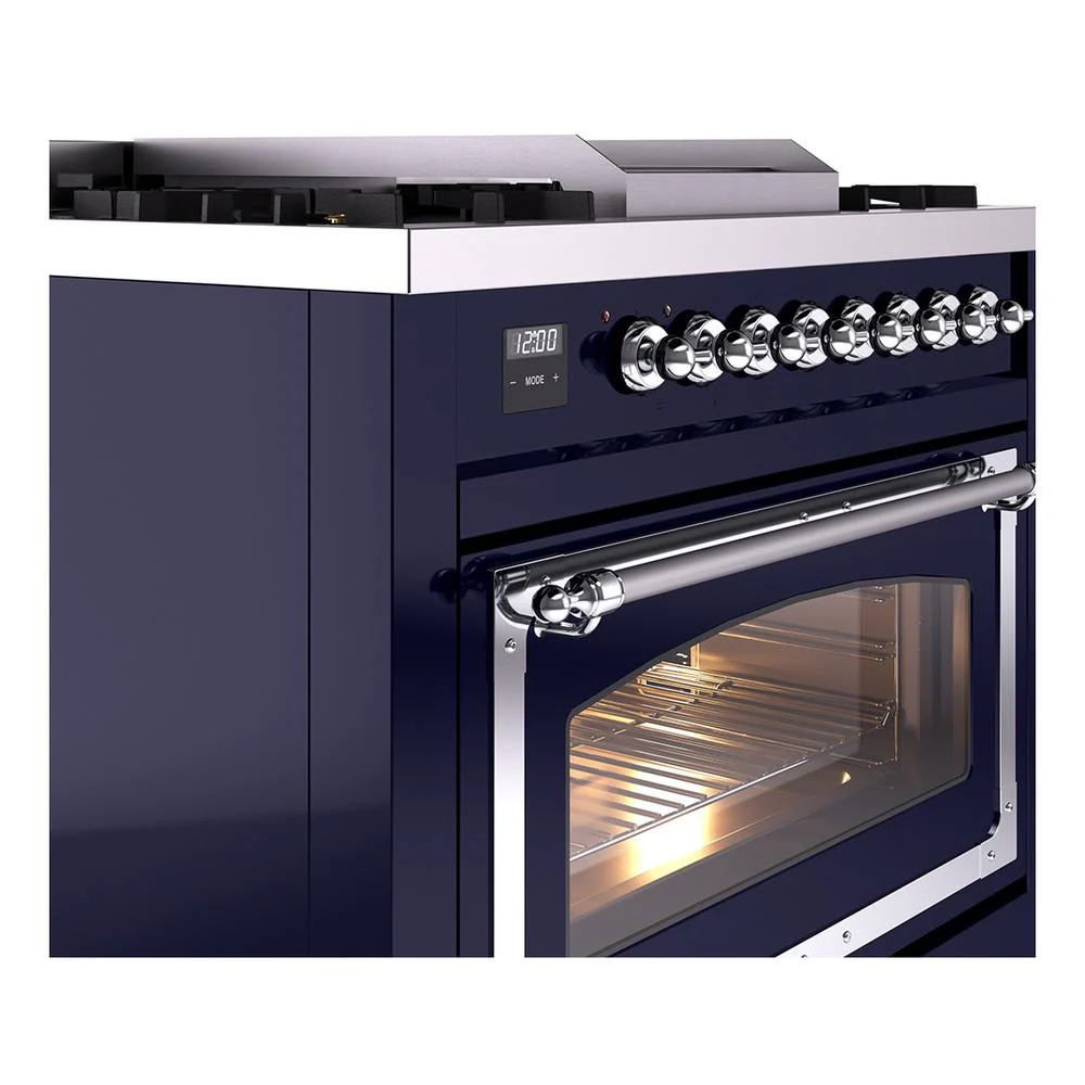Ilve UN36FNMPMBCLP Ilve Un36Fnmpmbclp Nostalgie Ii Noblesse 36" Dual Fuel Range (Liquid Propane, Triple Glass Door, Midnight Blue, Chrome) - Image 5