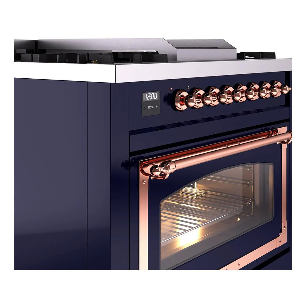 Ilve UN36FNMPMBPLP Ilve Un36Fnmpmbplp Nostalgie Ii Noblesse 36" Dual Fuel Range (Liquid Propane, Triple Glass Door, Midnight Blue, Copper) - Image 5