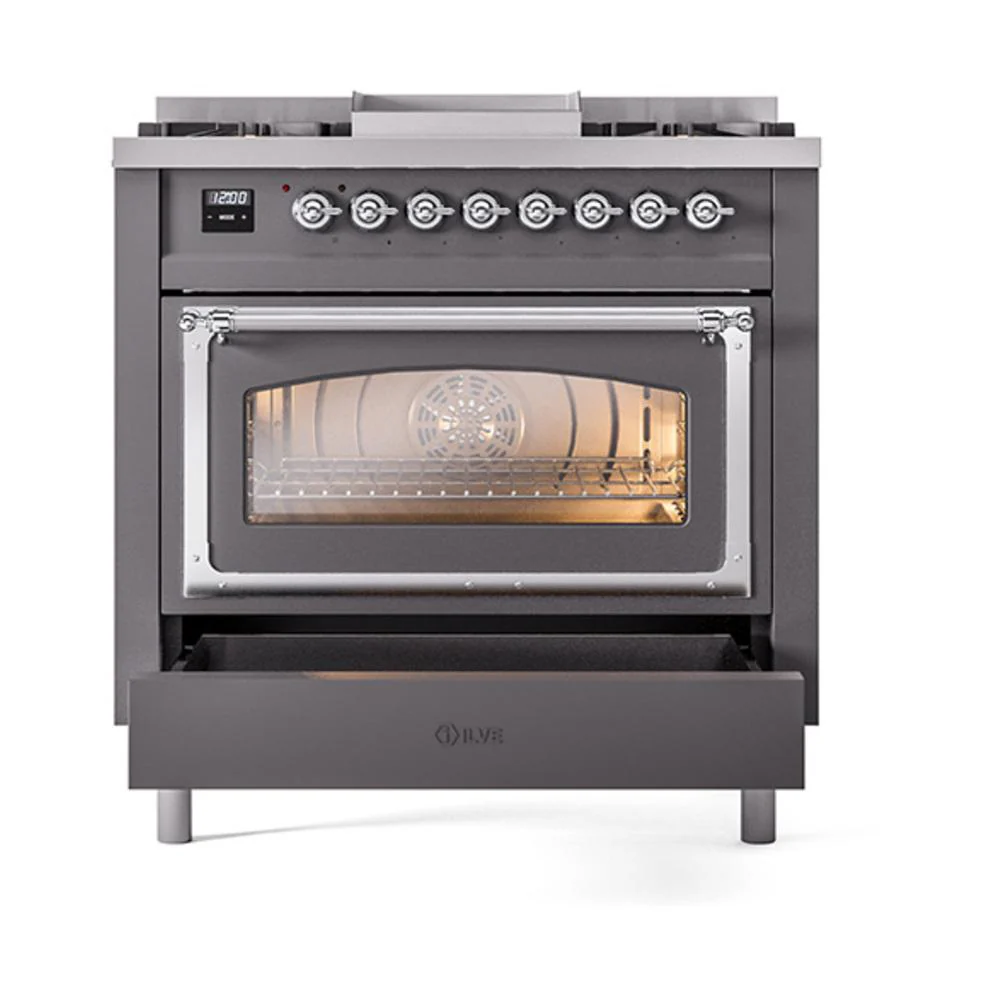 Ilve UN36FNMPMGCLP Ilve Un36Fnmpmgclp Nostalgie Ii Noblesse 36" Dual Fuel Range (Liquid Propane, Triple Glass Door, Graphite Matte, Chrome) - Image 4