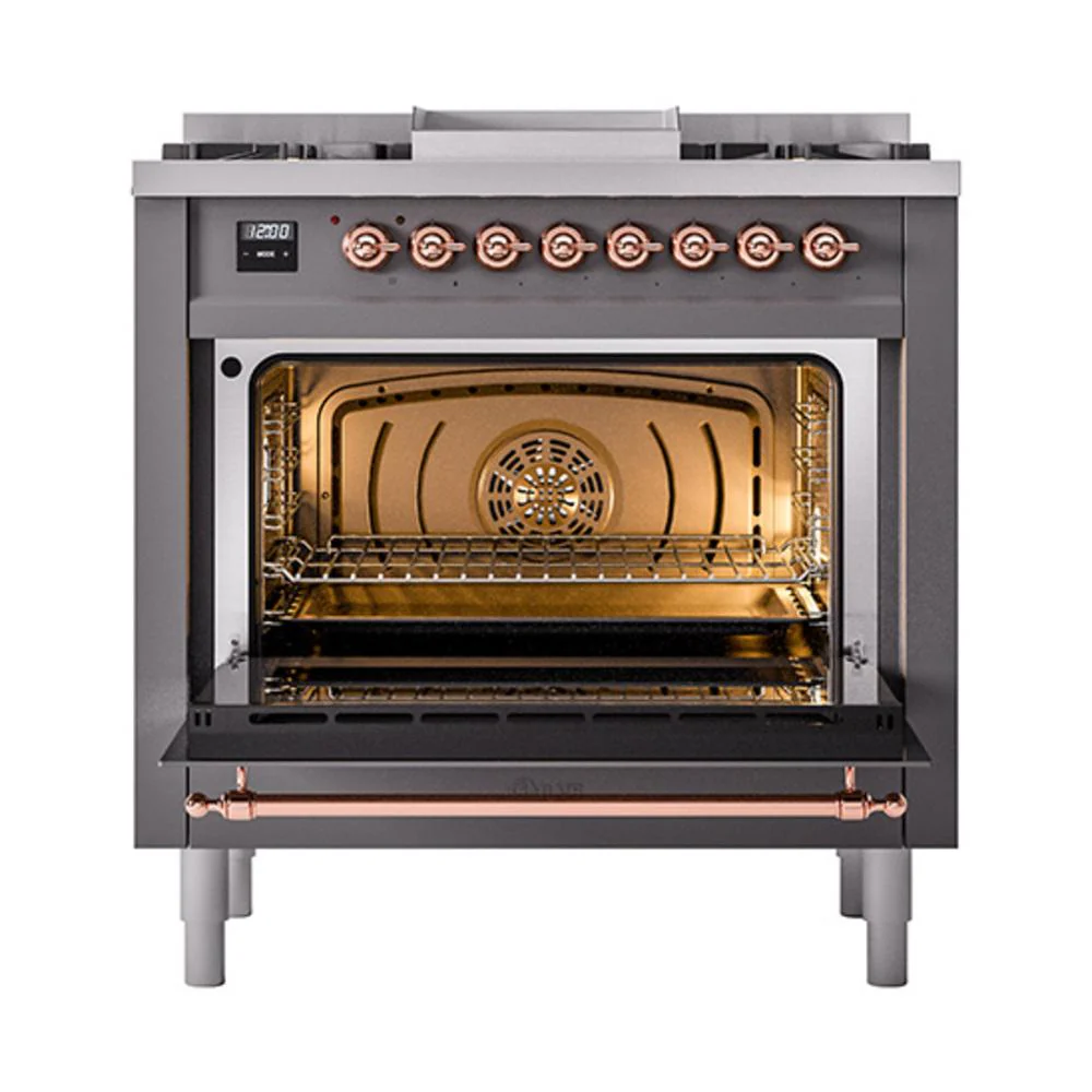 Ilve UN36FNMPMGPLP Ilve Un36Fnmpmgplp Nostalgie Ii Noblesse 36" Dual Fuel Range (Liquid Propane, Triple Glass Door, Graphite Matte, Copper) - Image 3