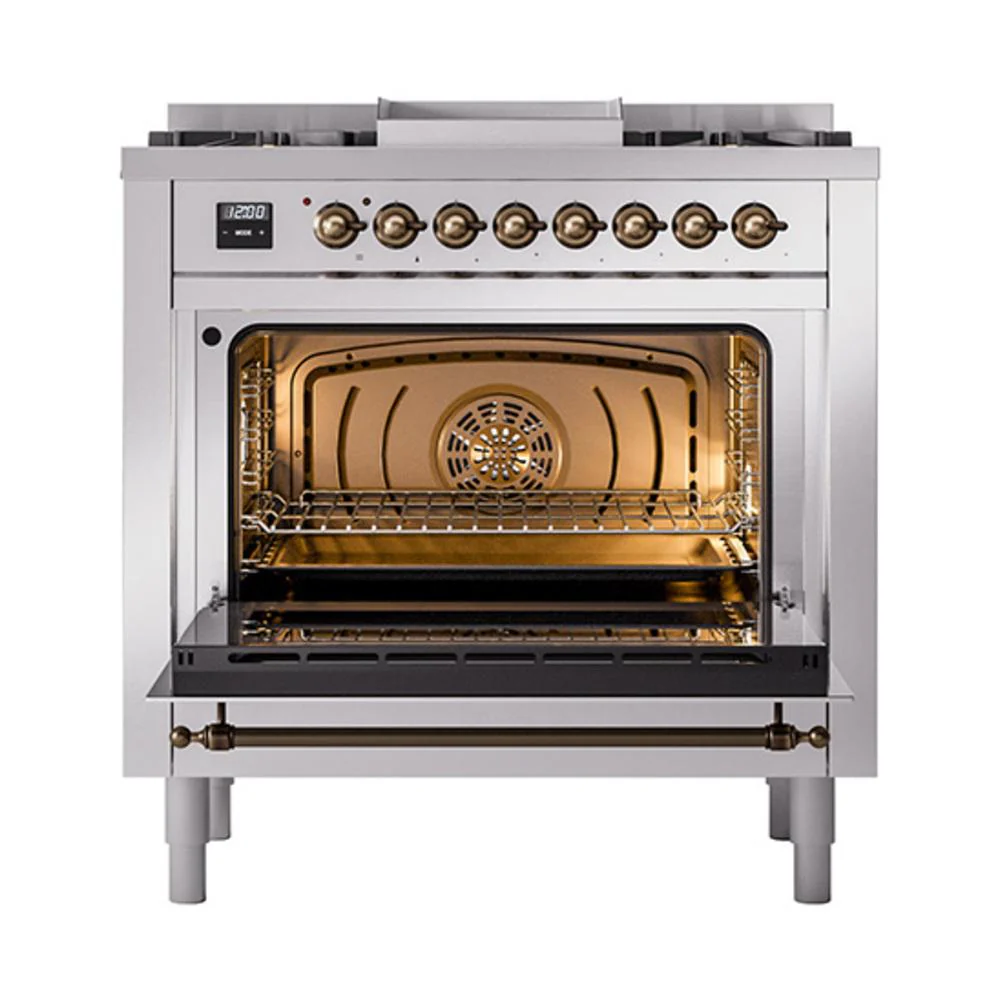 Ilve UN36FNMPSSBLP Ilve Un36Fnmpssblp Nostalgie Ii Noblesse 36" Dual Fuel Range (Liquid Propane, Triple Glass Door, Stainless Steel, Burnished) - Image 3