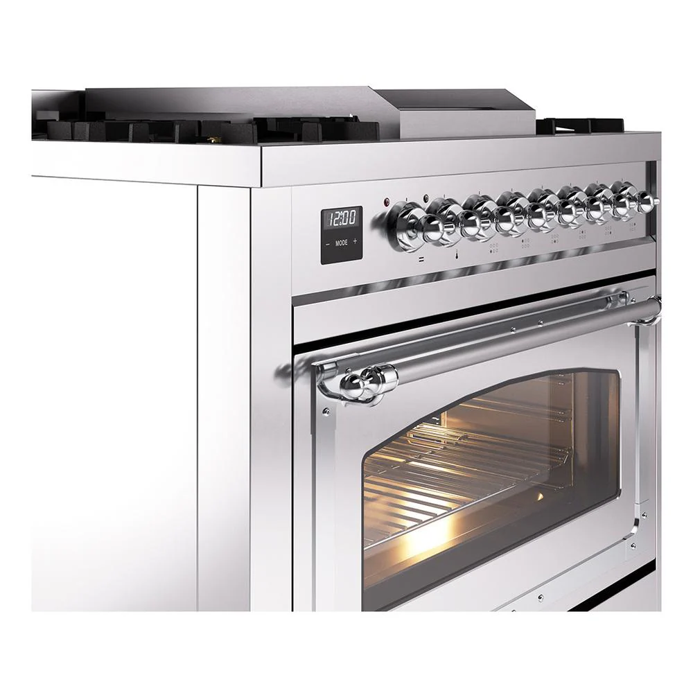 Ilve UN36FNMPSSC Ilve Un36Fnmpssc Nostalgie Ii Noblesse 36" Dual Fuel Range (Natural Gas, Triple Glass Door, Stainless Steel, Chrome) - Image 5