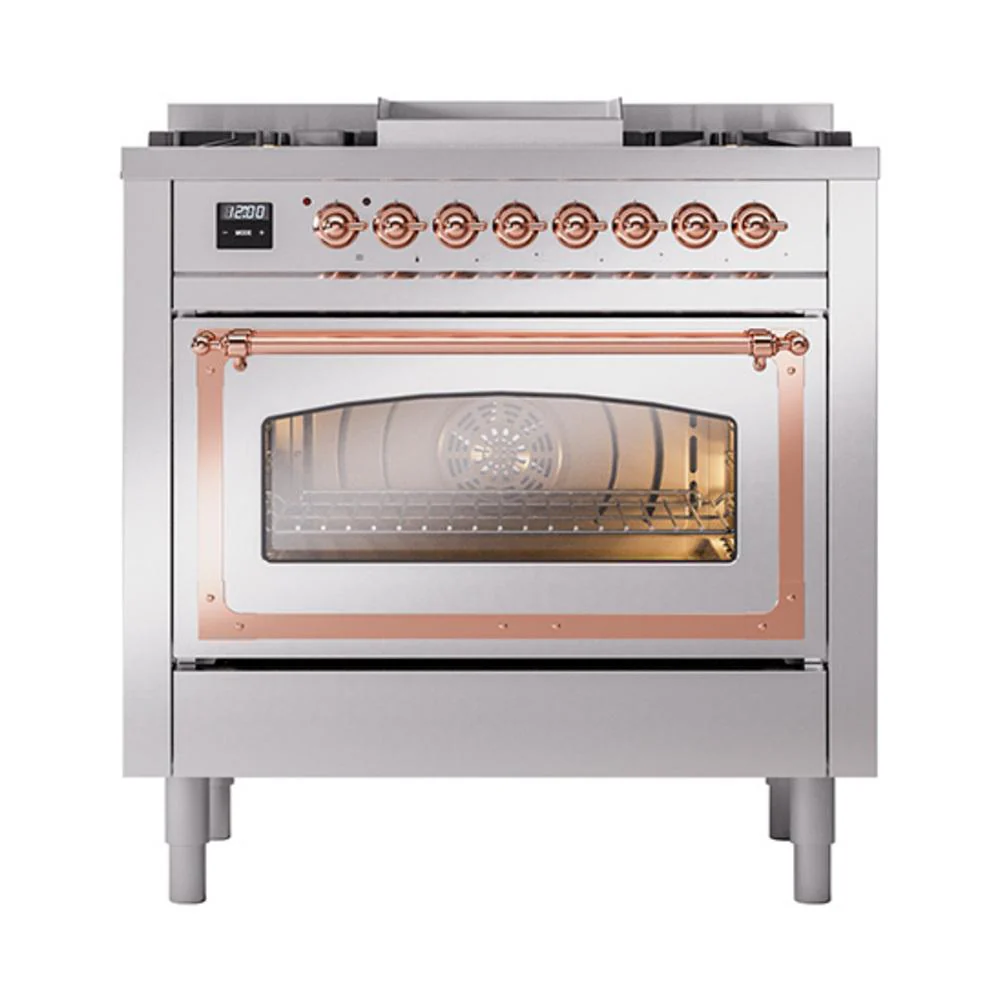 Ilve UN36FNMPSSPLP Ilve Un36Fnmpssplp Nostalgie Ii Noblesse 36" Dual Fuel Range (Liquid Propane, Triple Glass Door, Stainless Steel, Copper) - Image 2