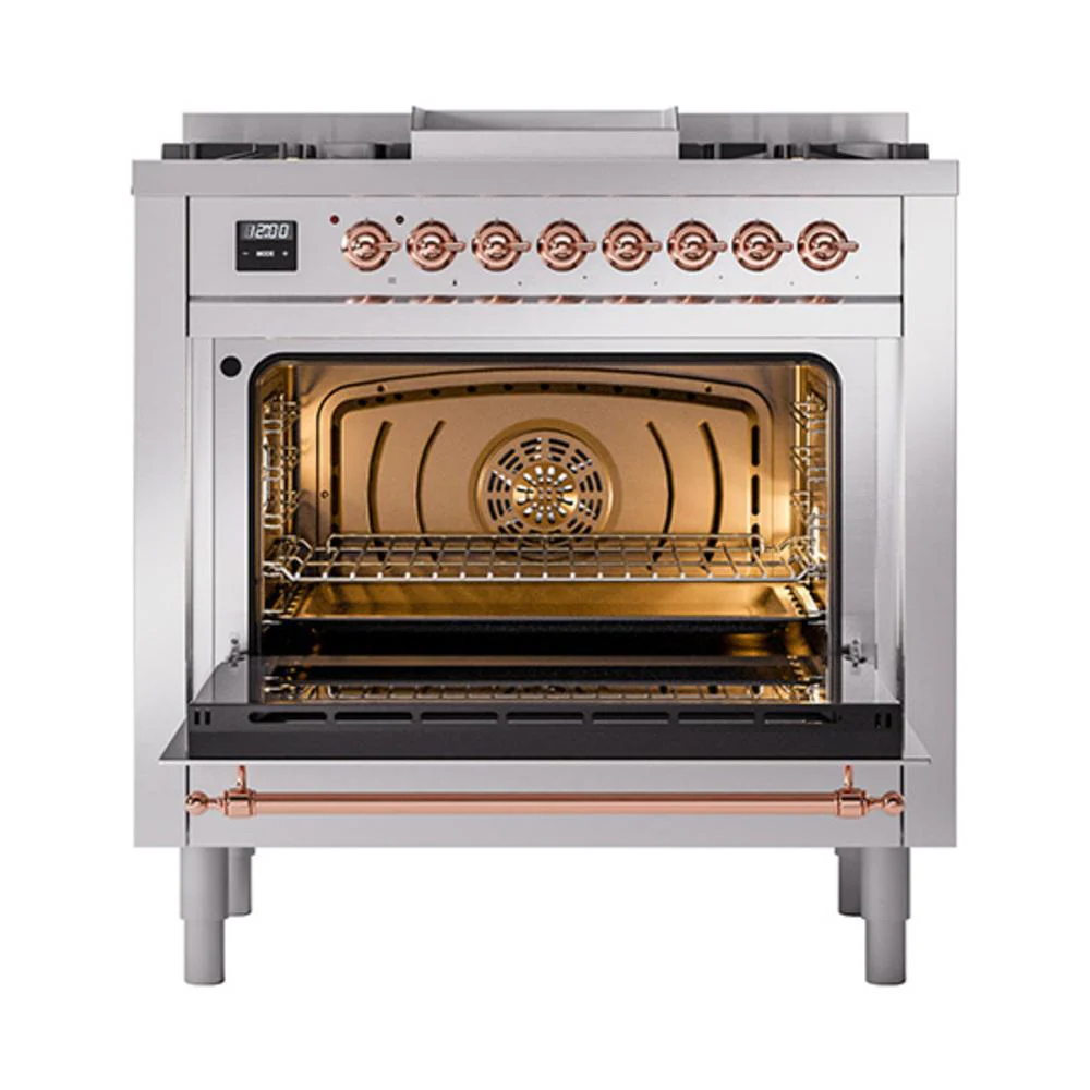 Ilve UN36FNMPSSPLP Ilve Un36Fnmpssplp Nostalgie Ii Noblesse 36" Dual Fuel Range (Liquid Propane, Triple Glass Door, Stainless Steel, Copper) - Image 3