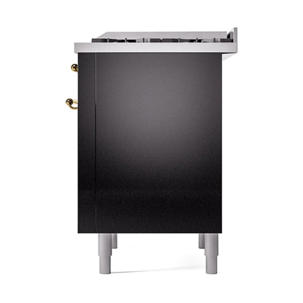 Ilve UN36FQNMPBKG Ilve Un36Fqnmpbkg Nostalgie Ii Noblesse 36" Dual Fuel Range (Natural Gas, Solid Door, Glossy Black, Brass) - Image 5