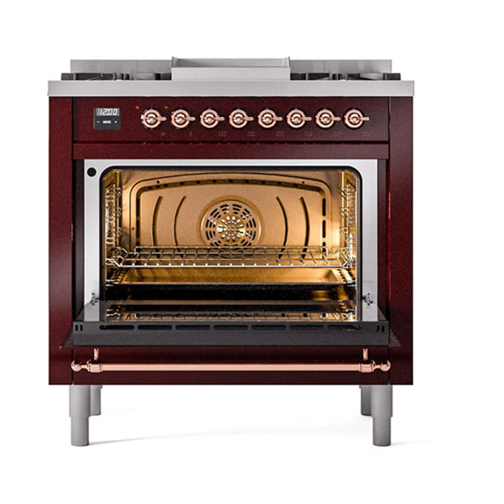 Ilve UN36FQNMPBUP Ilve Un36Fqnmpbup Nostalgie Ii Noblesse 36" Dual Fuel Range (Natural Gas, Solid Door, Burgundy, Copper) - Image 2
