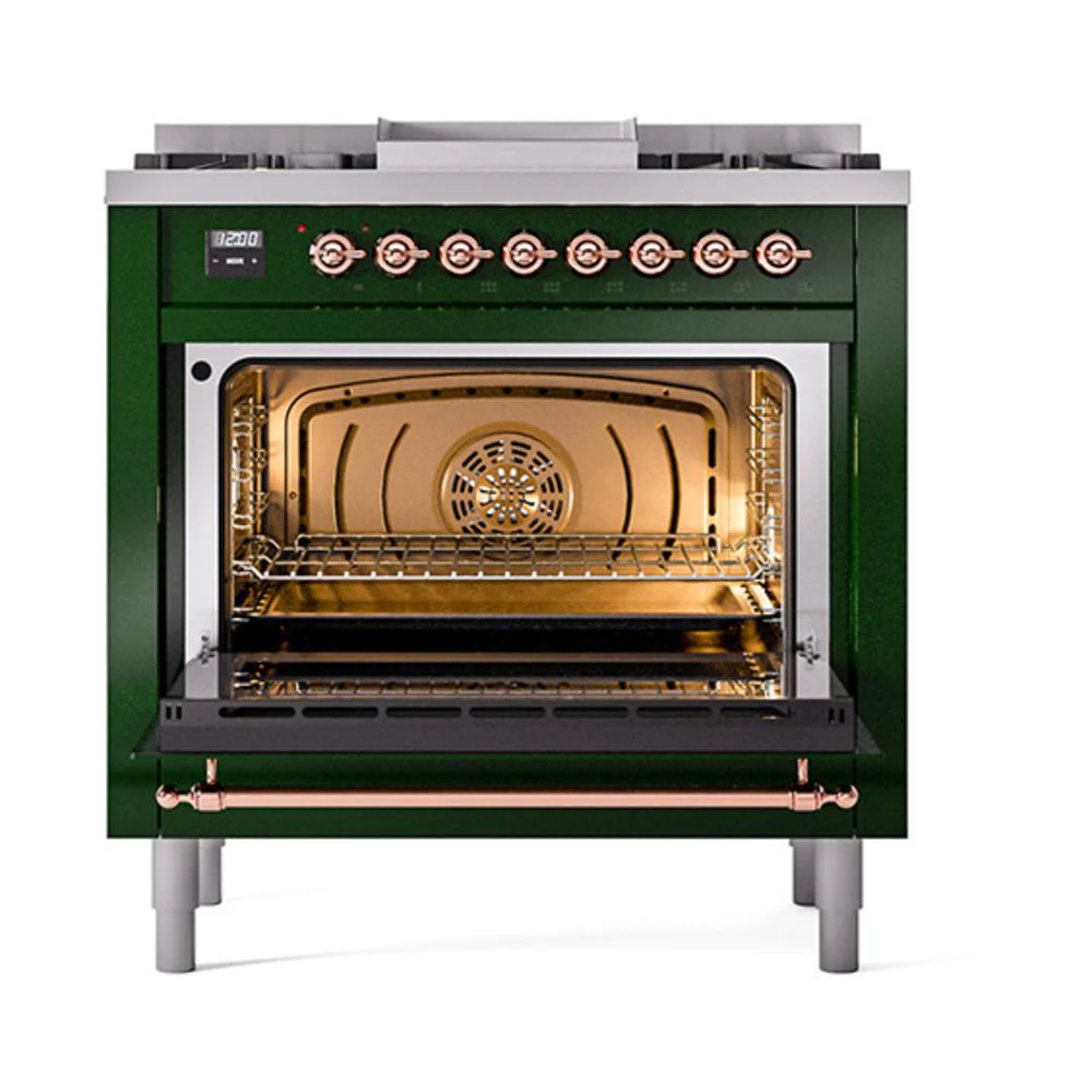 Ilve UN36FQNMPEGPLP Ilve Un36Fqnmpegplp Nostalgie Ii Noblesse 36" Dual Fuel Range (Liquid Propane, Solid Door, Emerald Green, Copper) - Image 2