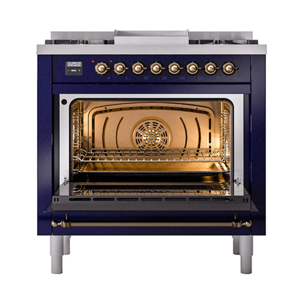 Ilve UN36FQNMPMBB Ilve Un36Fqnmpmbb Nostalgie Ii Noblesse 36" Dual Fuel Range (Natural Gas, Solid Door, Midnight Blue, Burnished) - Image 2