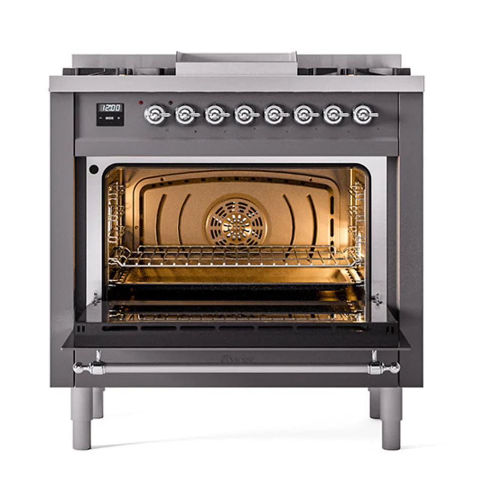 Ilve UN36FQNMPMGCLP Ilve Un36Fqnmpmgclp Nostalgie Ii Noblesse 36" Dual Fuel Range (Liquid Propane, Solid Door, Graphite Matte, Chrome) - Image 2