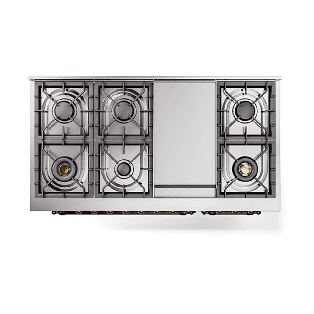 Ilve UN48FNMPAWB Ilve Un48Fnmpawb Nostalgie Ii Noblesse 48" Dual Fuel Range (8 Sealed Burners + Griddle, Natural Gas, Triple Glass Door, Antique White, Burnished) - Image 8