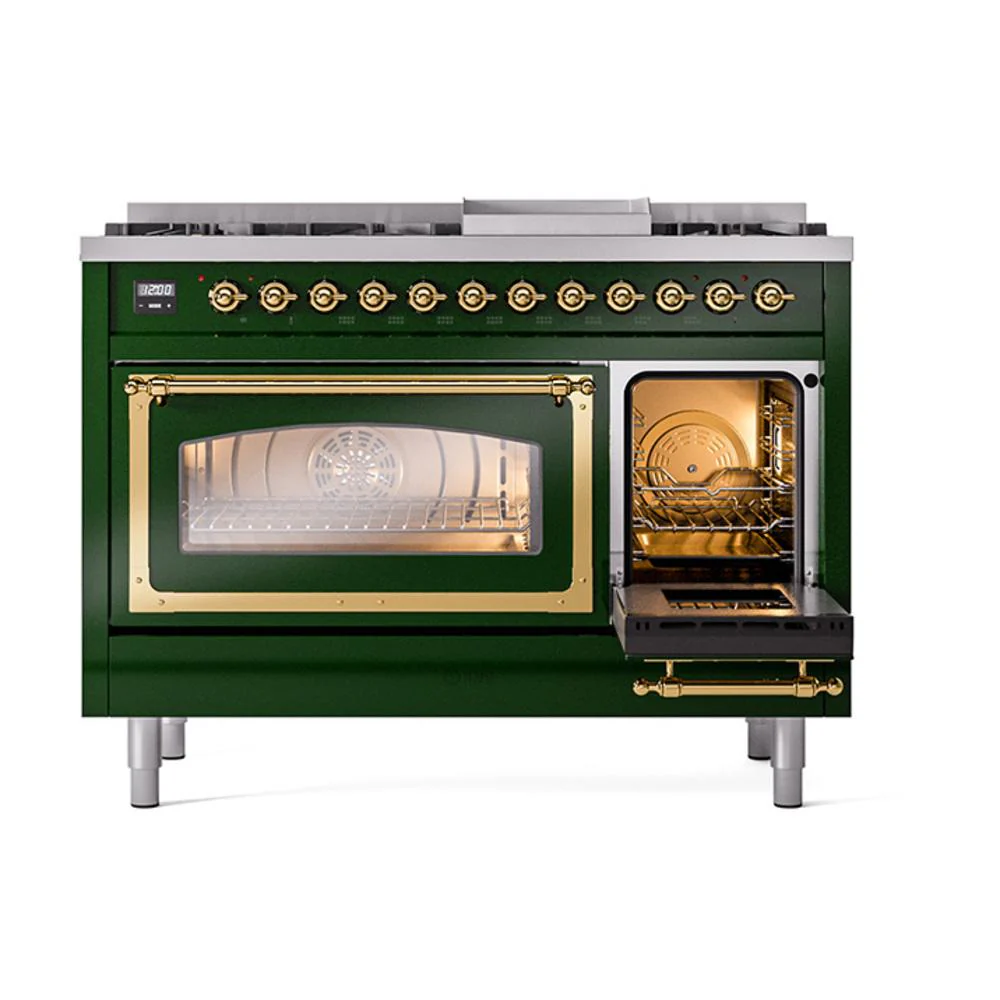 Ilve UN48FNMPEGGLP Ilve Un48Fnmpegglp Nostalgie Ii Noblesse 48" Dual Fuel Range (8 Sealed Burners + Griddle, Liquid Propane, Triple Glass Door, Emerald Green, Brass) - Image 5