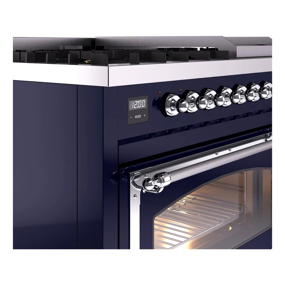 Ilve UN48FNMPMBCLP Ilve Un48Fnmpmbclp Nostalgie Ii Noblesse 48" Dual Fuel Range (8 Sealed Burners + Griddle, Liquid Propane, Triple Glass Door, Midnight Blue, Chrome) - Image 7