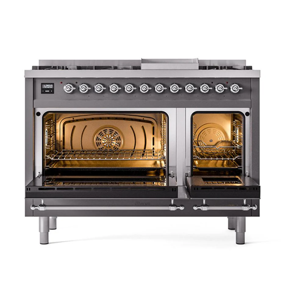 Ilve UN48FNMPMGC Ilve Un48Fnmpmgc Nostalgie Ii Noblesse 48" Dual Fuel Range (8 Sealed Burners + Griddle, Natural Gas, Triple Glass Door, Graphite Matte, Chrome) - Image 3