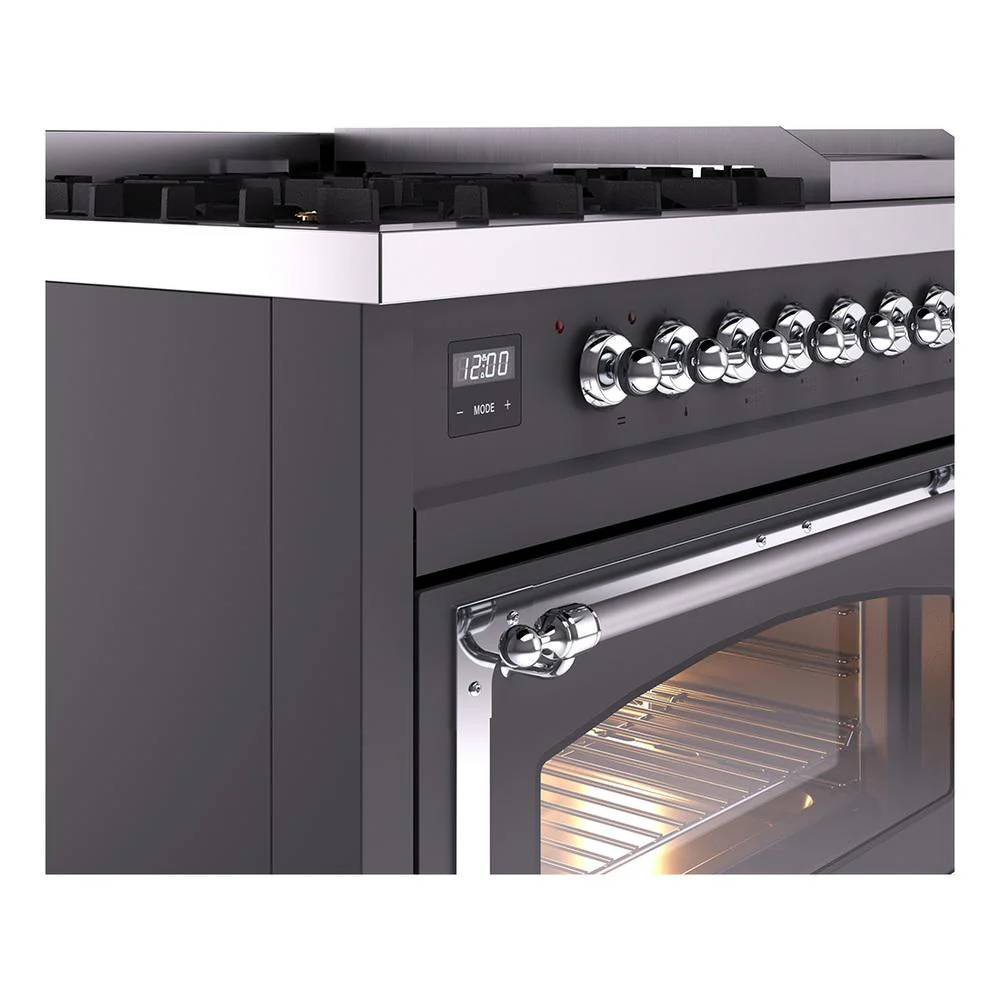 Ilve UN48FNMPMGC Ilve Un48Fnmpmgc Nostalgie Ii Noblesse 48" Dual Fuel Range (8 Sealed Burners + Griddle, Natural Gas, Triple Glass Door, Graphite Matte, Chrome) - Image 7