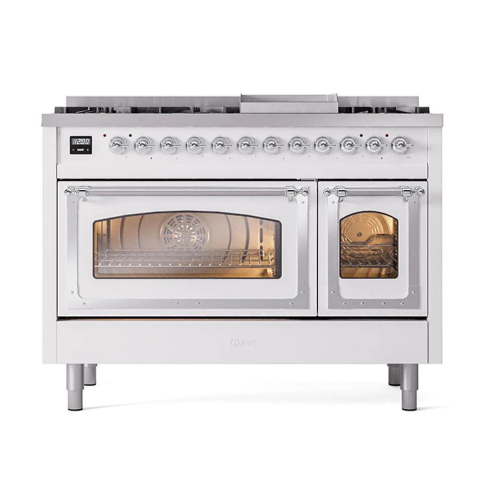 Ilve UN48FNMPRACLP Ilve Un48Fnmpraclp Nostalgie Ii Noblesse 48" Dual Fuel Range (8 Sealed Burners + Griddle, Liquid Propane, Triple Glass Door, Ral, Chrome) - Image 2