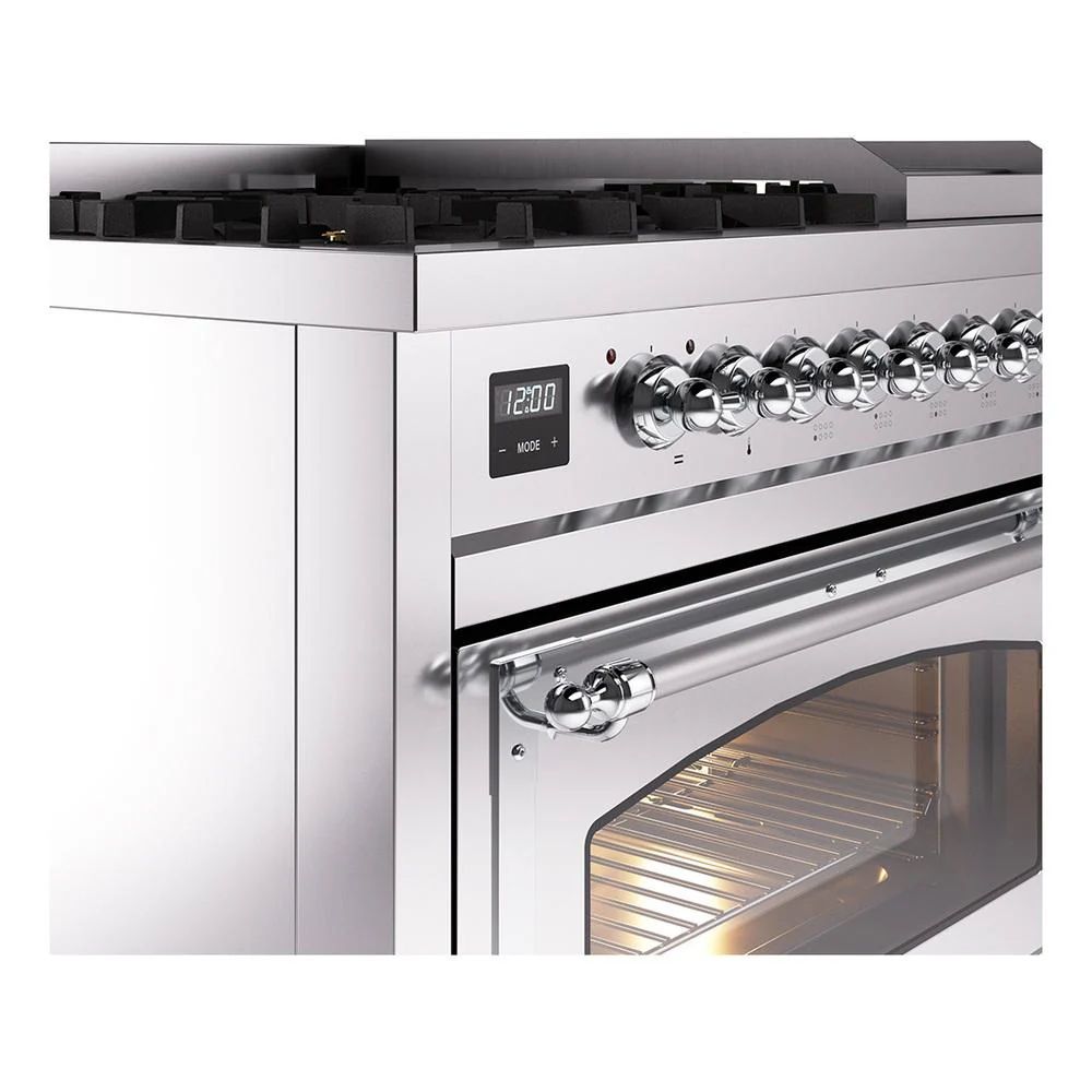 Ilve UN48FNMPSSC Ilve Un48Fnmpssc Nostalgie Ii Noblesse 48" Dual Fuel Range (8 Sealed Burners + Griddle, Natural Gas, Triple Glass Door, Stainless Steel, Chrome) - Image 7