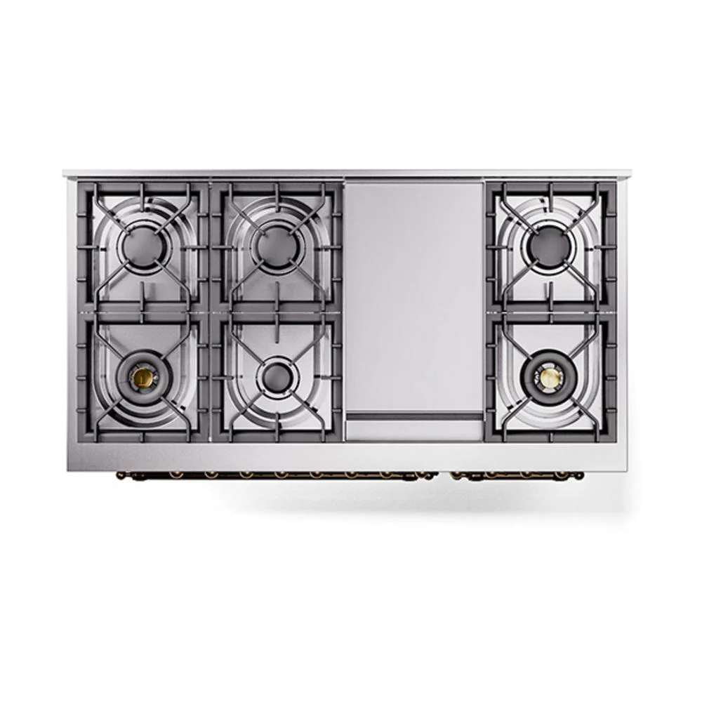 Ilve UN48FNMPWHBLP Ilve Un48Fnmpwhblp Nostalgie Ii Noblesse 48" Dual Fuel Range (8 Sealed Burners + Griddle, Liquid Propane, Triple Glass Door, White, Burnished) - Image 8