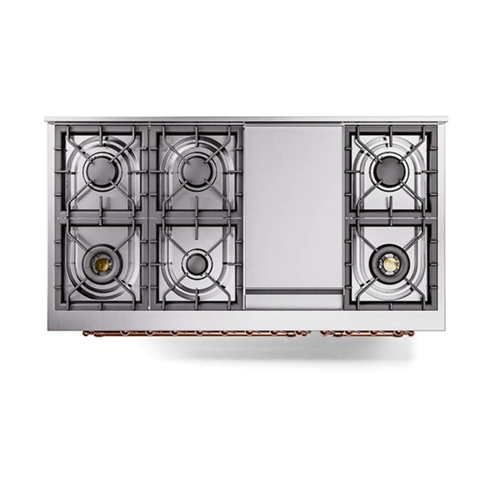 Ilve UN48FQNMPBGPLP Ilve Un48Fqnmpbgplp Nostalgie Ii Noblesse 48" Dual Fuel Range (8 Sealed Burners + Griddle, Liquid Propane, Solid Door, Blue Grey, Copper) - Image 3