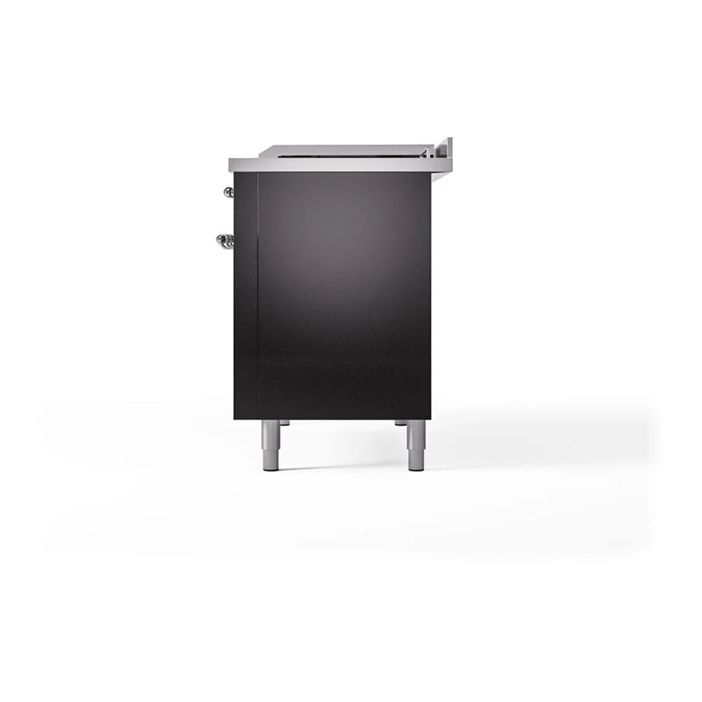Ilve UN48FQNMPBKCLP Ilve Un48Fqnmpbkclp Nostalgie Ii Noblesse 48" Dual Fuel Range (8 Sealed Burners + Griddle, Liquid Propane, Solid Door, Glossy Black, Chrome) - Image 5