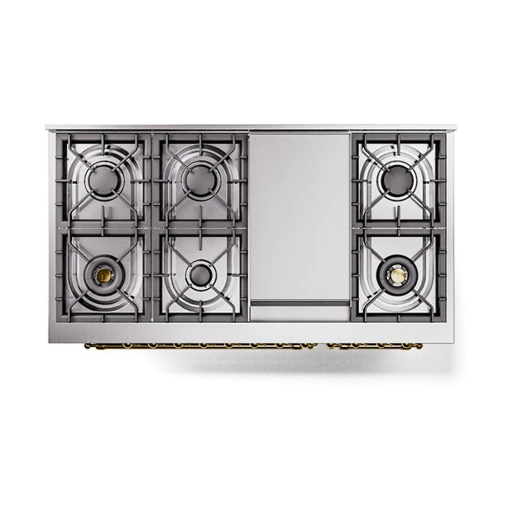 Ilve UN48FQNMPBUGLP Ilve Un48Fqnmpbuglp Nostalgie Ii Noblesse 48" Dual Fuel Range (8 Sealed Burners + Griddle, Liquid Propane, Solid Door, Burgundy, Brass) - Image 3