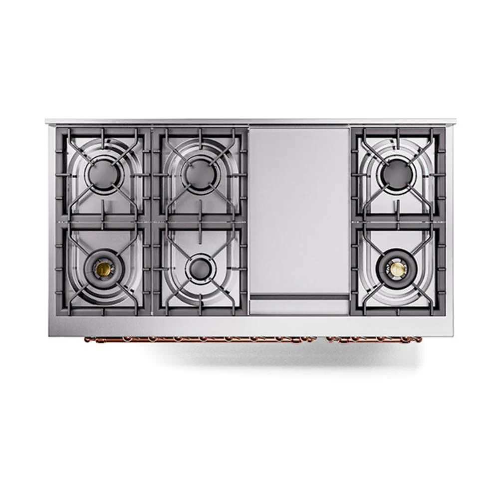 Ilve UN48FQNMPBUP Ilve Un48Fqnmpbup Nostalgie Ii Noblesse 48" Dual Fuel Range (8 Sealed Burners + Griddle, Natural Gas, Solid Door, Burgundy, Copper) - Image 3