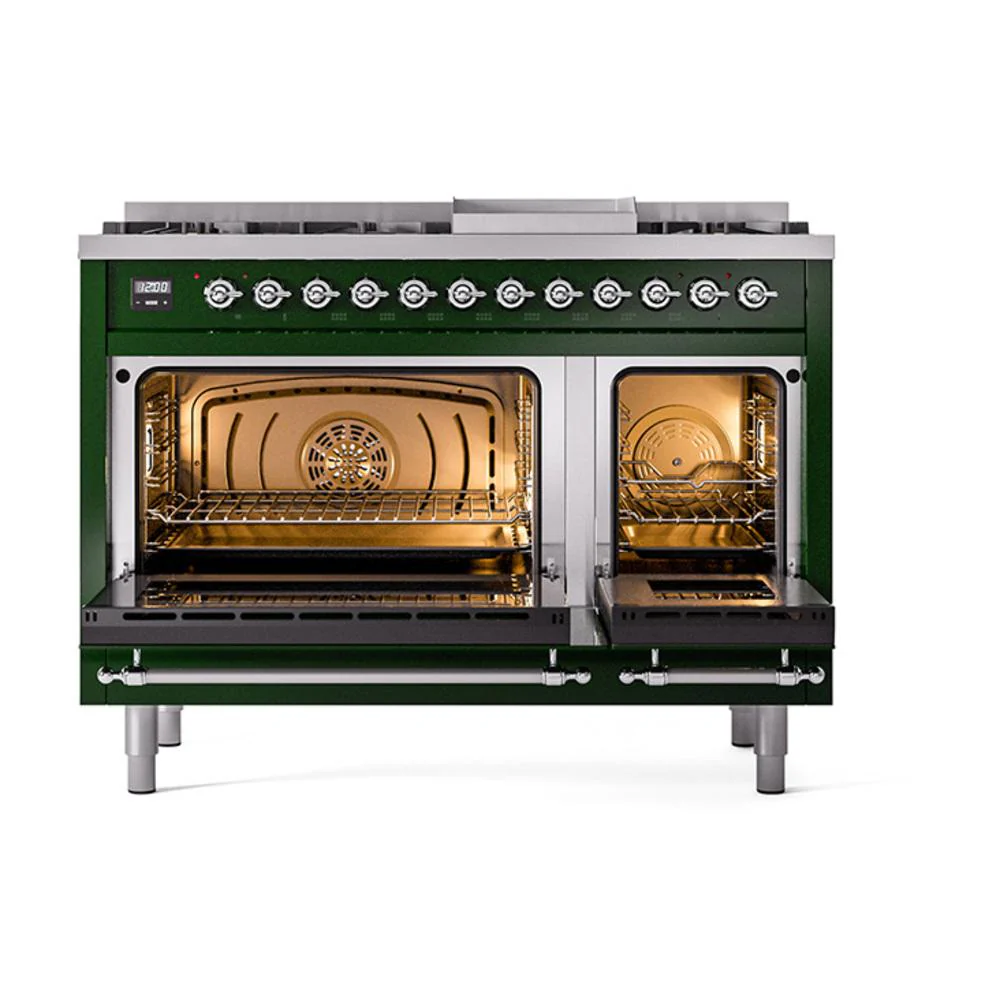 Ilve UN48FQNMPEGC Ilve Un48Fqnmpegc Nostalgie Ii Noblesse 48" Dual Fuel Range (8 Sealed Burners + Griddle, Natural Gas, Solid Door, Emerald Green, Chrome) - Image 2