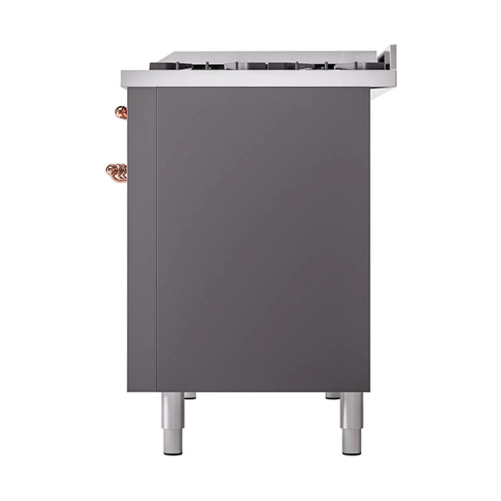 Ilve UN48FQNMPMGPLP Ilve Un48Fqnmpmgplp Nostalgie Ii Noblesse 48" Dual Fuel Range (8 Sealed Burners + Griddle, Liquid Propane, Solid Door, Graphite Matte, Copper) - Image 5