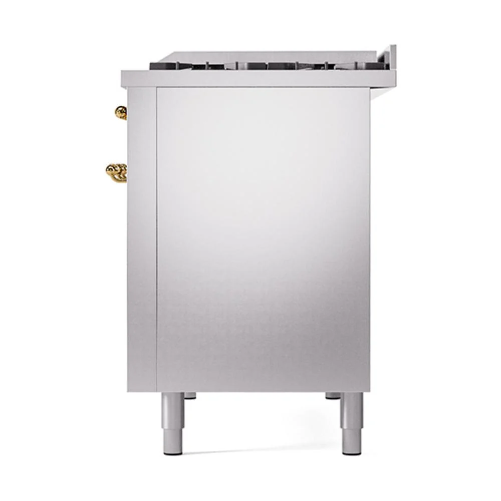 Ilve UN48FQNMPSSG Ilve Un48Fqnmpssg Nostalgie Ii Noblesse 48" Dual Fuel Range (8 Sealed Burners + Griddle, Natural Gas, Solid Door, Stainless Steel, Brass) - Image 5