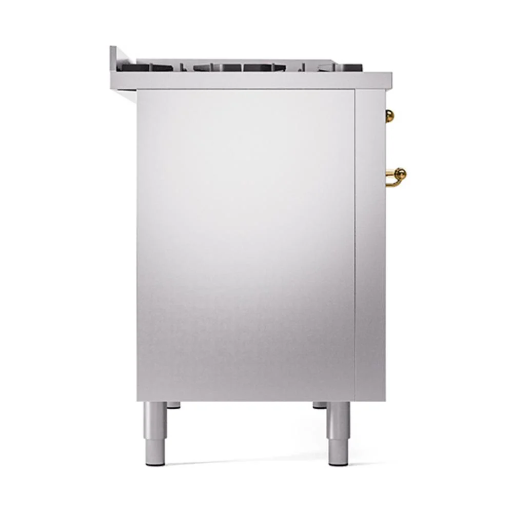 Ilve UN48FQNMPSSGLP Ilve Un48Fqnmpssglp Nostalgie Ii Noblesse 48" Dual Fuel Range (8 Sealed Burners + Griddle, Liquid Propane, Solid Door, Stainless Steel, Brass) - Image 4