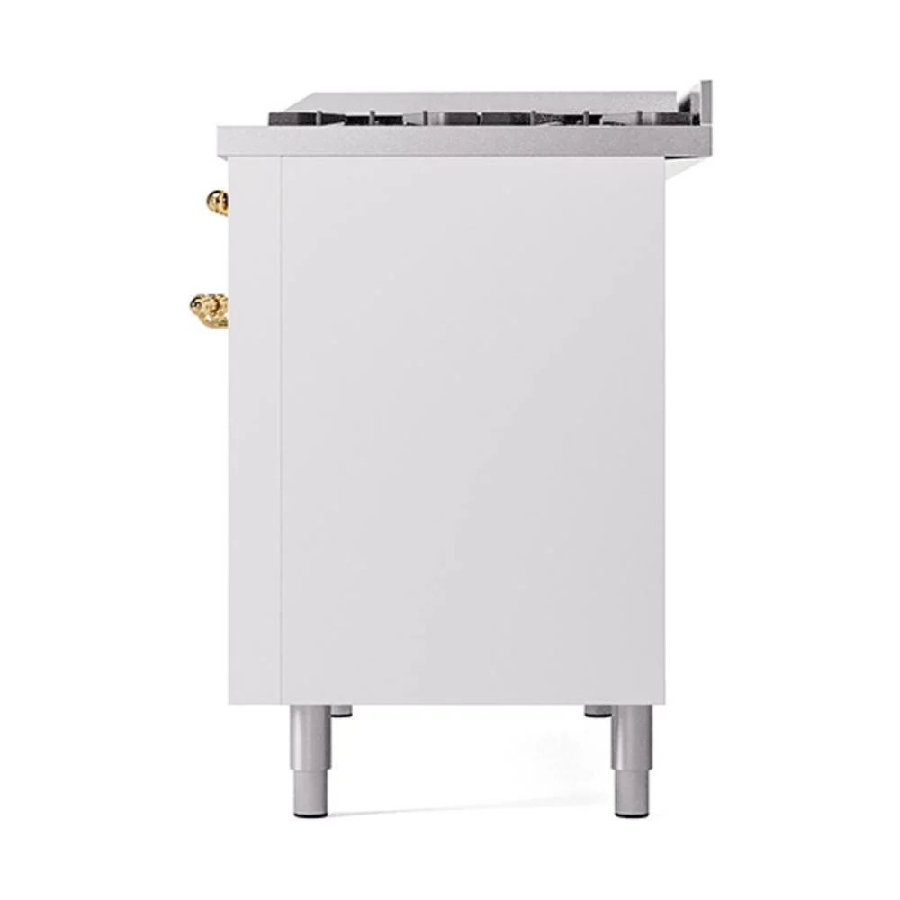Ilve UN48FQNMPWHG Ilve Un48Fqnmpwhg Nostalgie Ii Noblesse 48" Dual Fuel Range (8 Sealed Burners + Griddle, Natural Gas, Solid Door, White, Brass) - Image 5