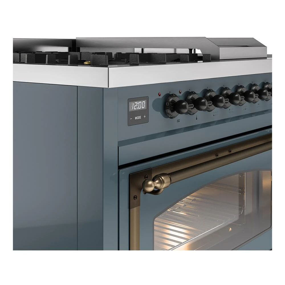 Ilve UN48FSNMPBGBLP Ilve Un48Fsnmpbgblp Nostalgie Ii Noblesse 48" Dual Fuel Range (5 Sealed Burners + Griddle + French Top, Liquid Propane, Triple Glass Door, Blue Grey, Burnished) - Image 7