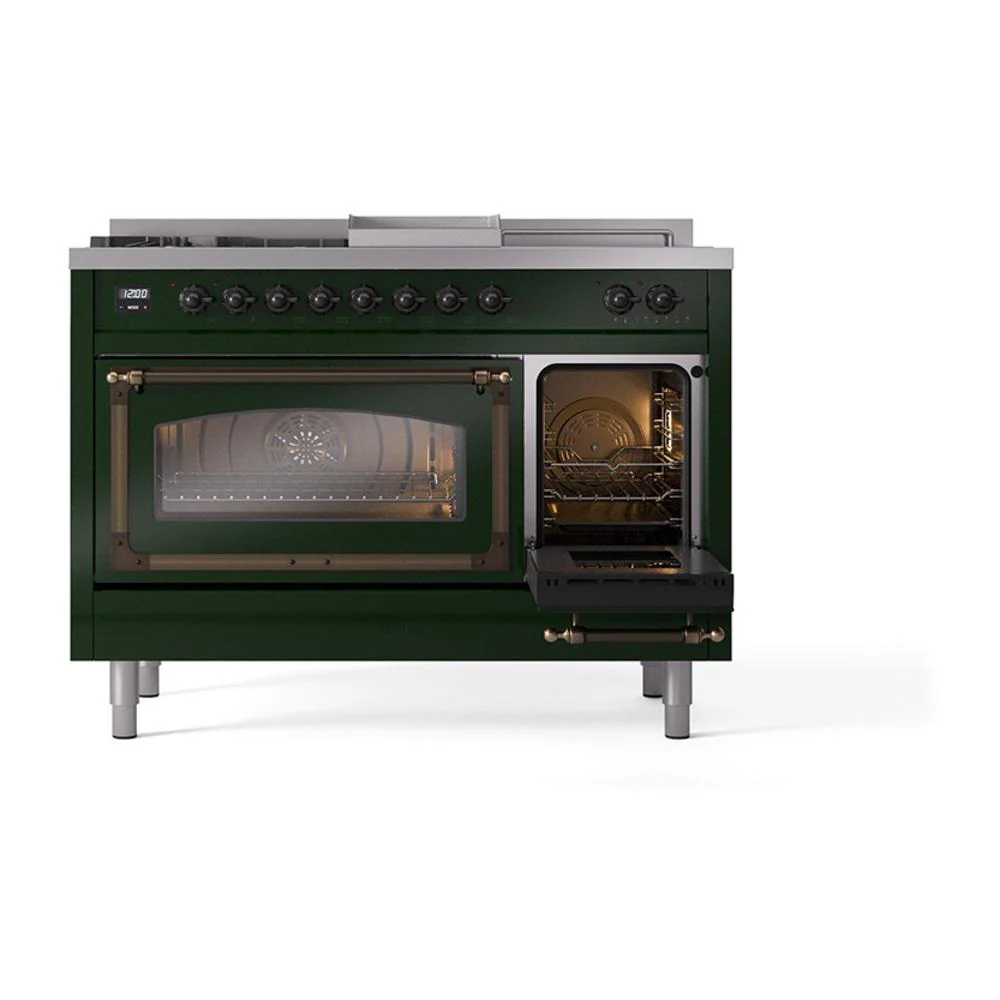 Ilve UN48FSNMPEGBLP Ilve Un48Fsnmpegblp Nostalgie Ii Noblesse 48" Dual Fuel Range (5 Sealed Burners + Griddle + French Top, Liquid Propane, Triple Glass Door, Emerald Green, Burnished) - Image 5