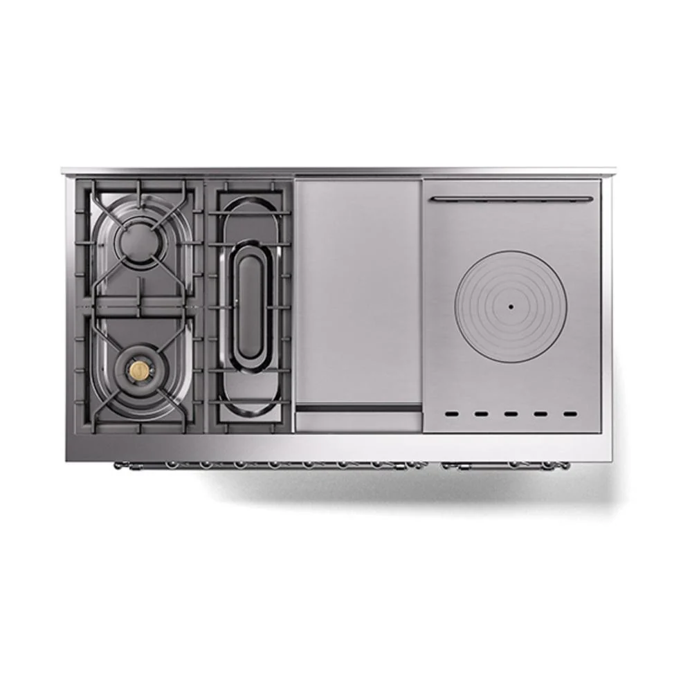 Ilve UN48FSNMPEGCLP Ilve Un48Fsnmpegclp Nostalgie Ii Noblesse 48" Dual Fuel Range (5 Sealed Burners + Griddle + French Top, Liquid Propane, Triple Glass Door, Emerald Green, Chrome) - Image 8