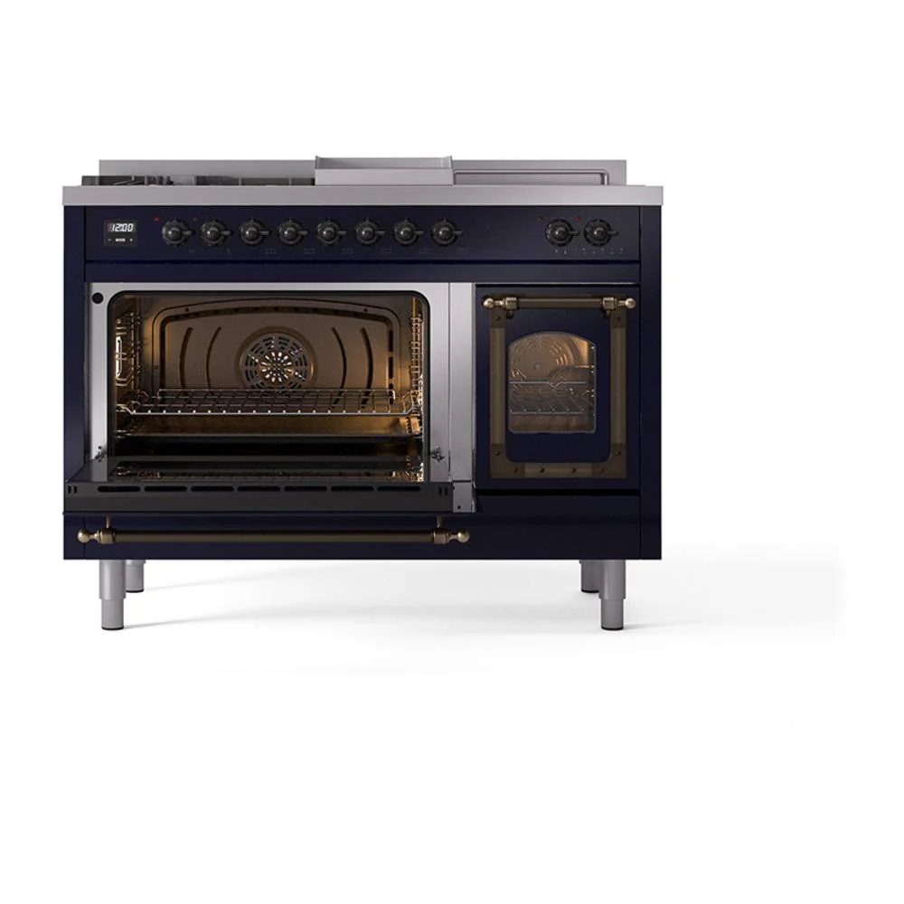 Ilve UN48FSNMPMBBLP Ilve Un48Fsnmpmbblp Nostalgie Ii Noblesse 48" Dual Fuel Range (5 Sealed Burners + Griddle + French Top, Liquid Propane, Triple Glass Door, Midnight Blue, Burnished) - Image 4