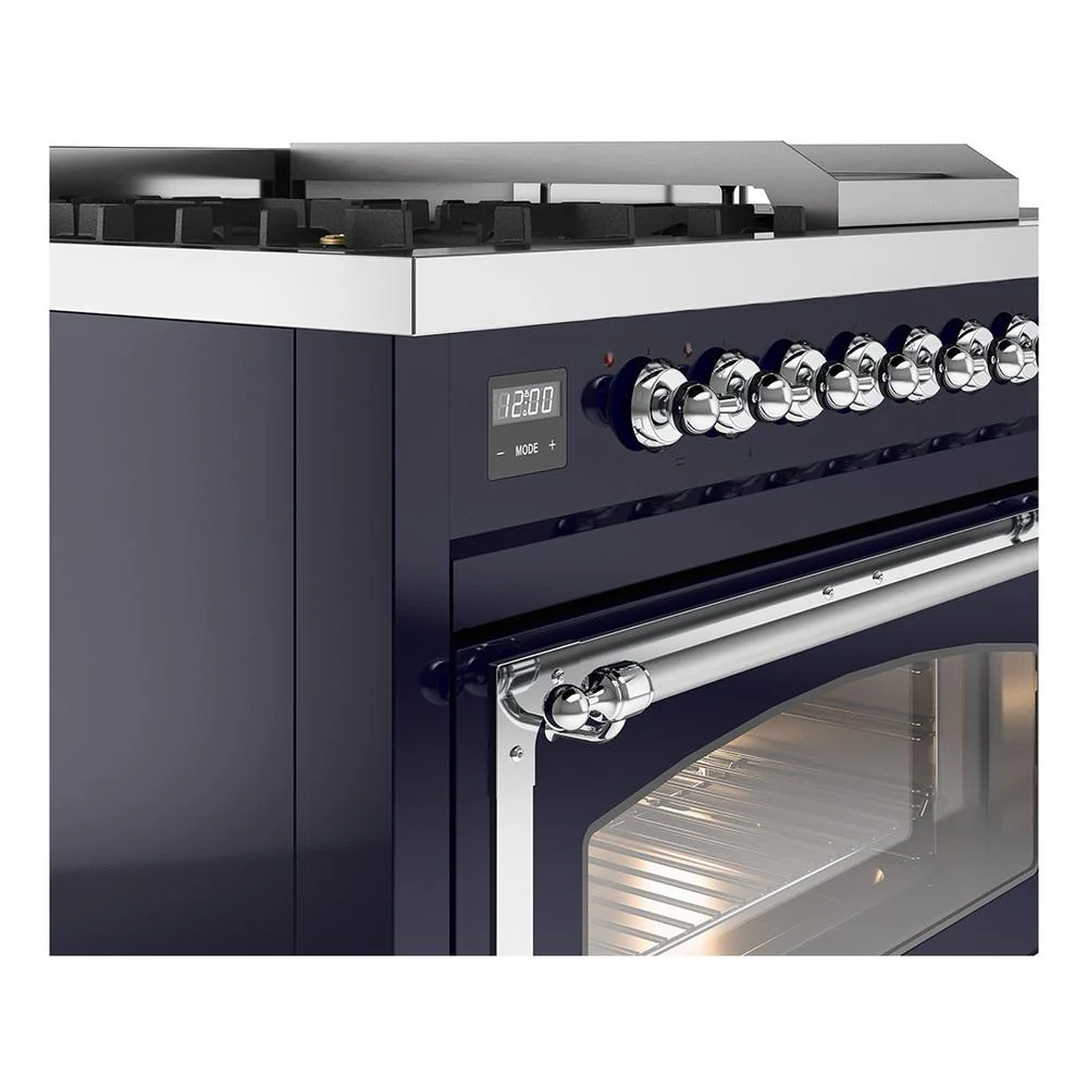 Ilve UN48FSNMPMBC Ilve Un48Fsnmpmbc Nostalgie Ii Noblesse 48" Dual Fuel Range (5 Sealed Burners + Griddle + French Top, Natural Gas, Triple Glass Door, Midnight Blue, Chrome) - Image 7