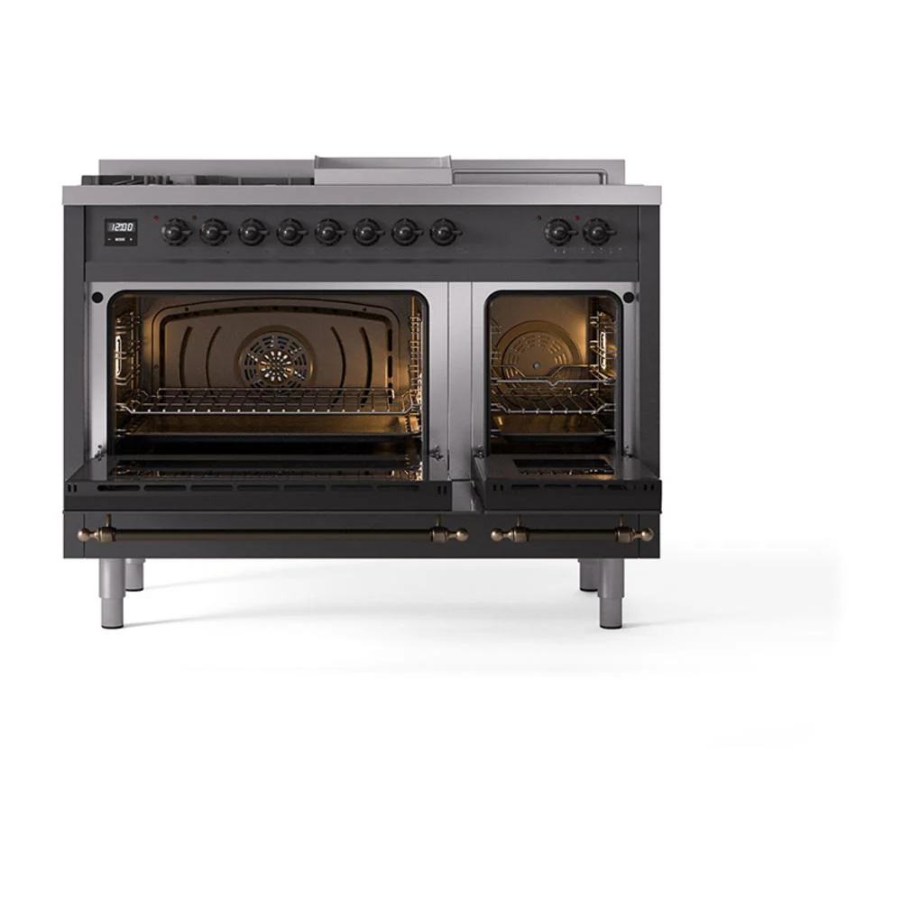Ilve UN48FSNMPMGBLP Ilve Un48Fsnmpmgblp Nostalgie Ii Noblesse 48" Dual Fuel Range (5 Sealed Burners + Griddle + French Top, Liquid Propane, Triple Glass Door, Graphite Matte, Burnished) - Image 3