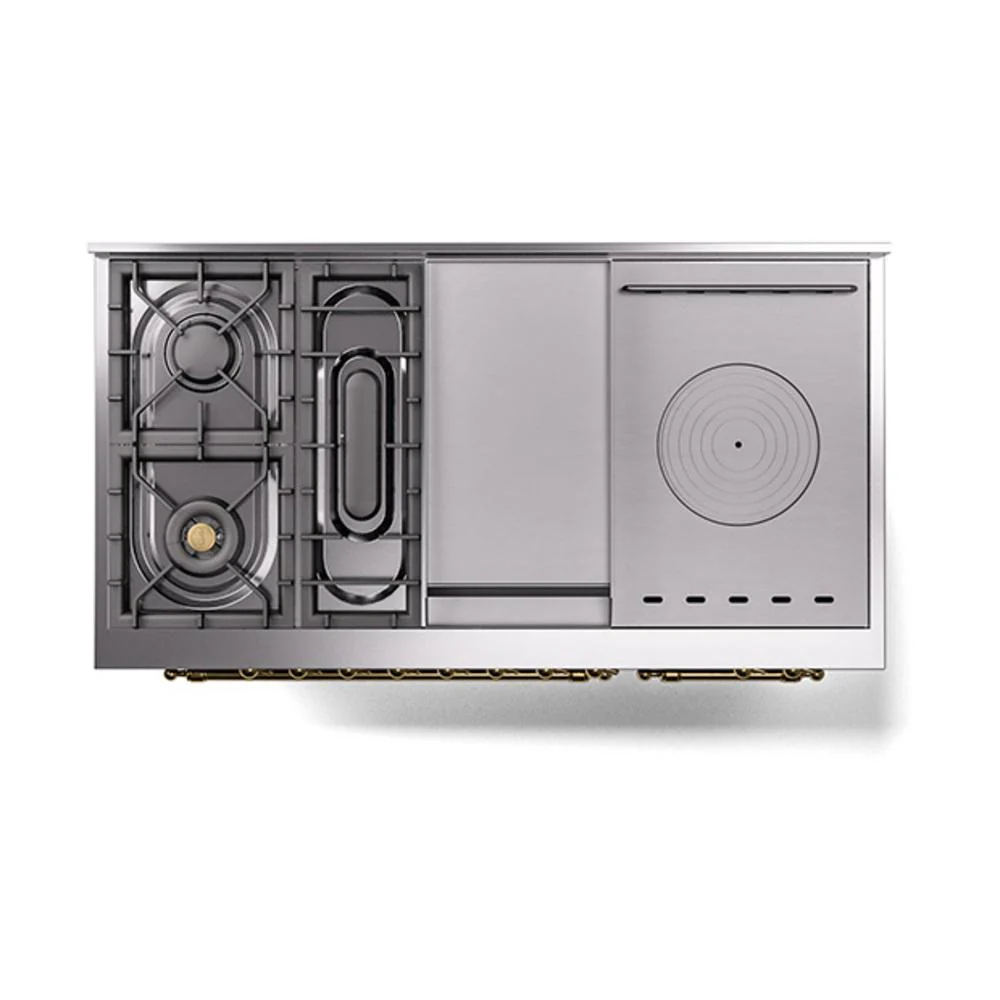 Ilve UN48FSNMPMGGLP Ilve Un48Fsnmpmgglp Nostalgie Ii Noblesse 48" Dual Fuel Range (5 Sealed Burners + Griddle + French Top, Liquid Propane, Triple Glass Door, Graphite Matte, Brass) - Image 8