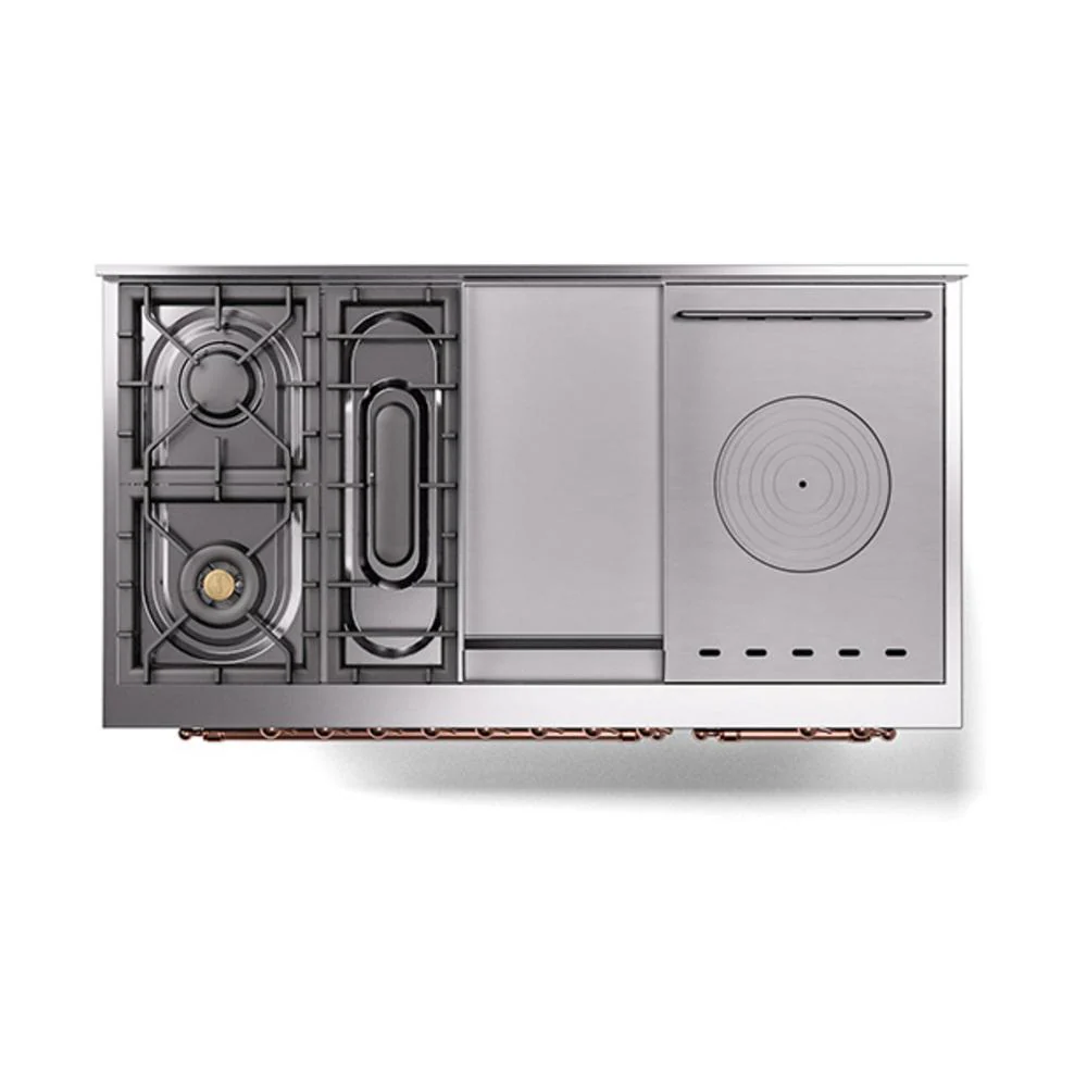 Ilve UN48FSNMPMGPLP Ilve Un48Fsnmpmgplp Nostalgie Ii Noblesse 48" Dual Fuel Range (5 Sealed Burners + Griddle + French Top, Liquid Propane, Triple Glass Door, Graphite Matte, Copper) - Image 8