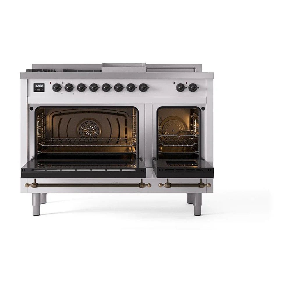 Ilve UN48FSNMPRABLP Ilve Un48Fsnmprablp Nostalgie Ii Noblesse 48" Dual Fuel Range (5 Sealed Burners + Griddle + French Top, Liquid Propane, Triple Glass Door, Ral, Burnished) - Image 3