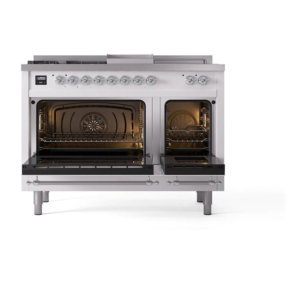 Ilve UN48FSNMPRAC Ilve Un48Fsnmprac Nostalgie Ii Noblesse 48" Dual Fuel Range (5 Sealed Burners + Griddle + French Top, Natural Gas, Triple Glass Door, Ral, Chrome) - Image 3